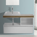 41 Inch Wall Mount White/Aged Brown Top Vanity Cabinet With Square Vessel Sink - Stellar Hardware and Bath 