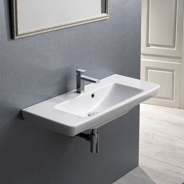 Porto Rectangular White Ceramic Wall Mounted or Drop In Sink - Stellar Hardware and Bath 