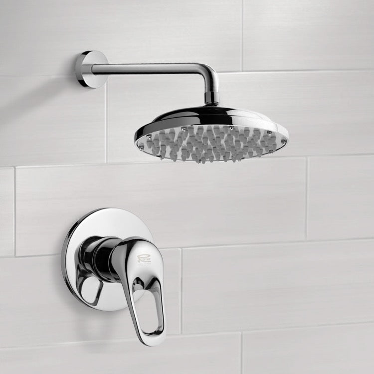 Mario Chrome Shower Faucet Set with 9" Rain Shower Head - Stellar Hardware and Bath 