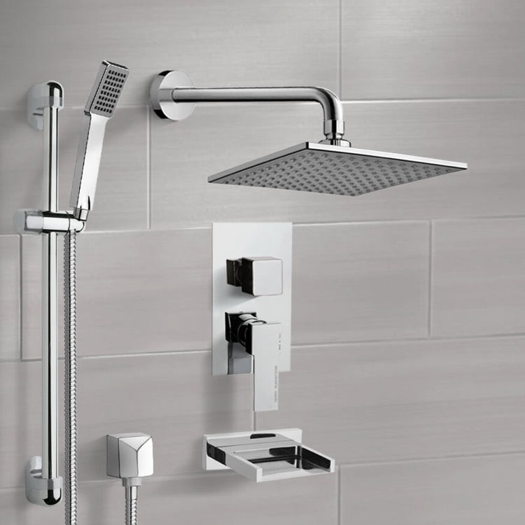 Galiano Chrome Tub and Shower System with 8" Rain Shower Head and Hand Shower - Stellar Hardware and Bath 