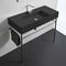 Teorema 2 Matte Black Ceramic Console Sink and Polished Chrome Stand - Stellar Hardware and Bath 