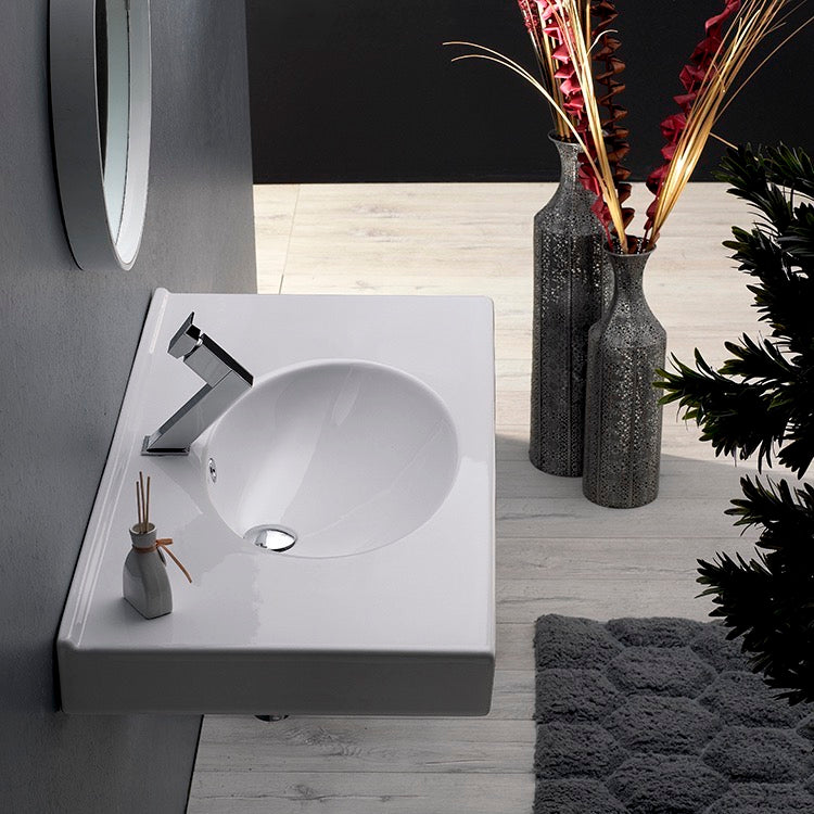 Rita Rectangle White Ceramic Wall Mounted or Drop In Sink - Stellar Hardware and Bath 