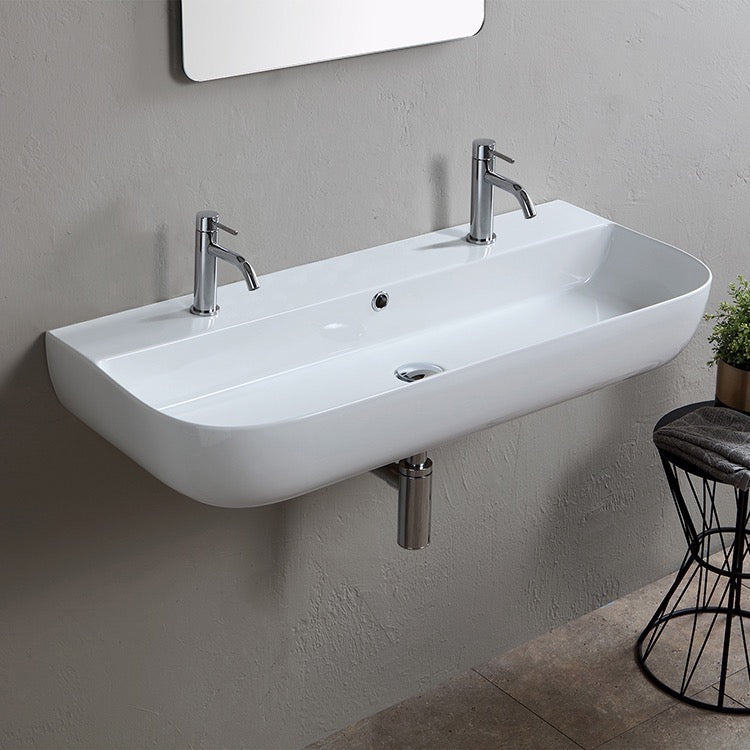 Glam Modern White Ceramic Wall Mounted or Vessel Sink - Stellar Hardware and Bath 