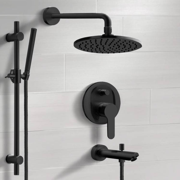 Galiano Matte Black Tub and Shower System With 8" Rain Shower Head and Hand Shower - Stellar Hardware and Bath 