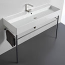 Teorema Large Rectangular Ceramic Console Sink and Polished Chrome Stand - Stellar Hardware and Bath 