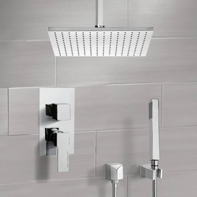 Primavera Shower System with Ceiling 12" Rain Shower Head and Hand Shower - Stellar Hardware and Bath 