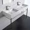 Teorema 2 Double Ceramic Console Sink With Polished Chrome Stand - Stellar Hardware and Bath 