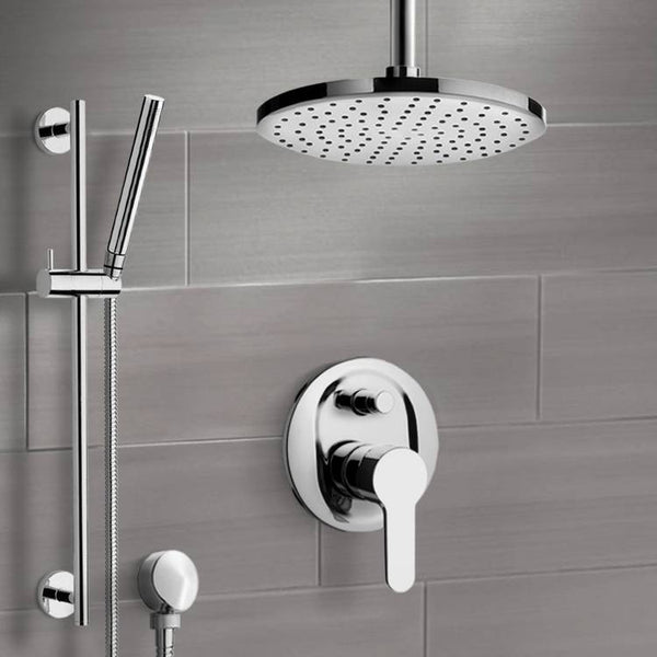 Rendino Chrome Shower Set with Rain Ceiling Shower Head and Hand Shower - Stellar Hardware and Bath 