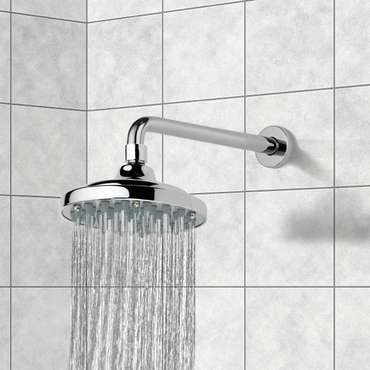 Water Therapy 6" Rain Shower Head With Arm, Chrome - Stellar Hardware and Bath 