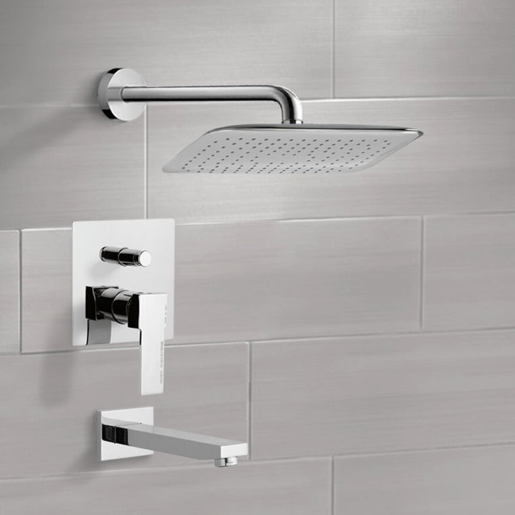 Peleo Chrome Tub and Shower Faucet Sets with 14" Rain Shower Head - Stellar Hardware and Bath 