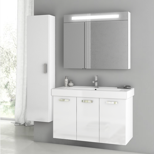 39 Inch Glossy White Bathroom Vanity Set - Stellar Hardware and Bath 