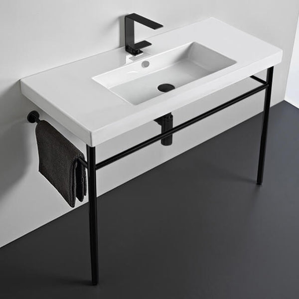 Cangas Ceramic Console Sink and Matte Black Stand - Stellar Hardware and Bath 