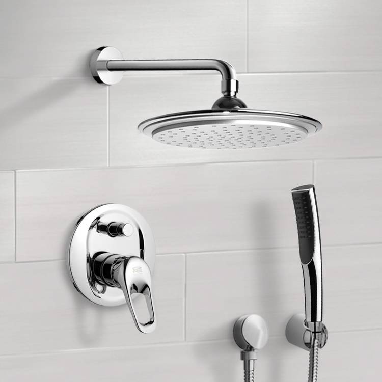 Orsino Chrome Shower System with 9" Rain Shower Head and Hand Shower - Stellar Hardware and Bath 