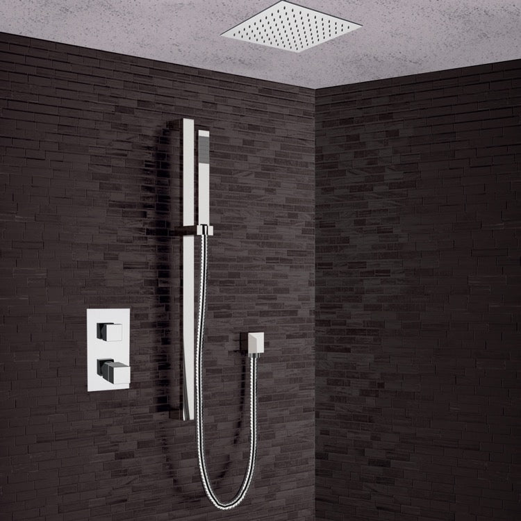 Autunno Chrome Thermostatic Shower System with 13" Rain Ceiling Mount Shower Head and Hand Shower - Stellar Hardware and Bath 