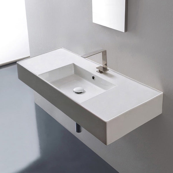 Teorema 2 Rectangular Ceramic Wall Mounted or Vessel Sink With Counter Space - Stellar Hardware and Bath 