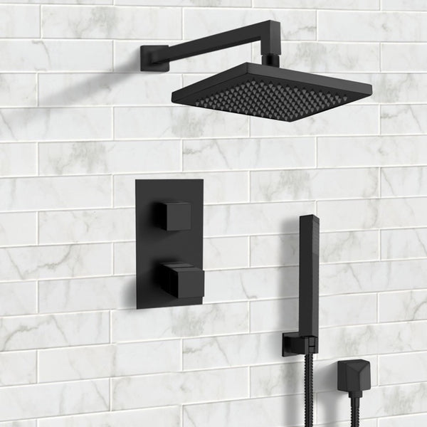 Orsino Matte Black Thermostatic Shower System with 8" Rain Shower Head and Hand Shower - Stellar Hardware and Bath 