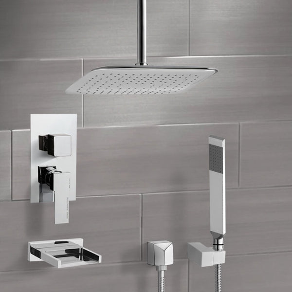 Tyga Chrome Tub and Shower System with Ceiling 14" Rain Shower Head and Hand Shower - Stellar Hardware and Bath 