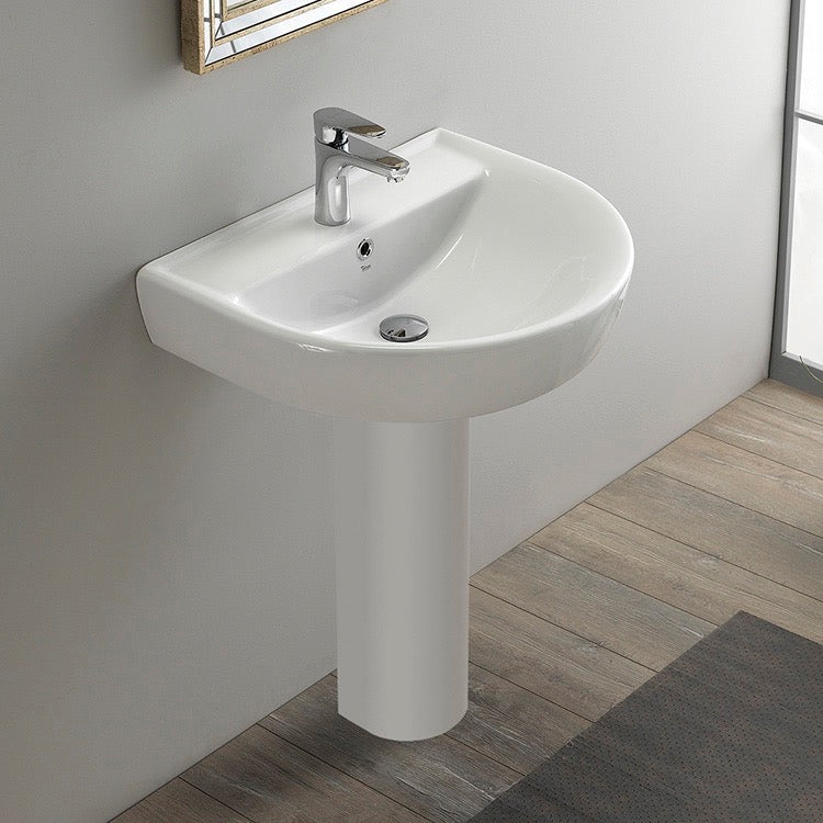 Bella Round White Ceramic Pedestal Sink - Stellar Hardware and Bath 