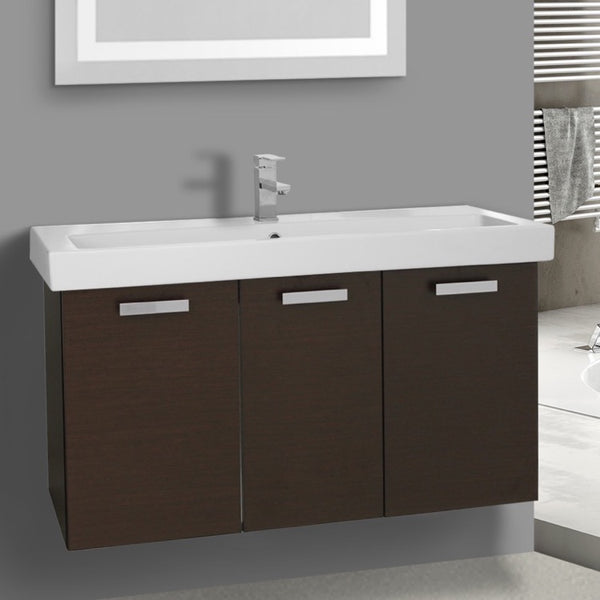 39 Inch Wenge Wall Mount Bathroom Vanity with Fitted Ceramic Sink - Stellar Hardware and Bath 
