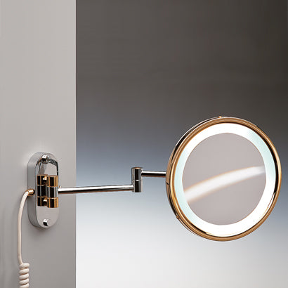 Fluorescent Mirrors Round Wall Mounted Hardwired Lighted 3x or 5x Brass Magnifying Mirror - Stellar Hardware and Bath 