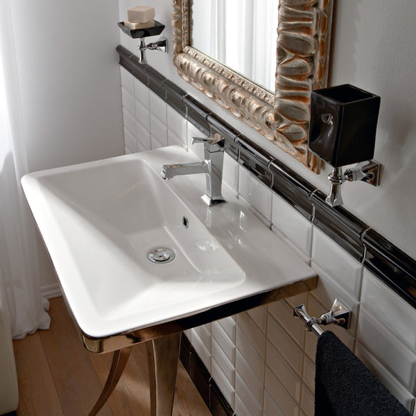 Butterfly Rectangular White Ceramic Wall Mounted or Vessel Sink - Stellar Hardware and Bath 