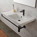 ML Rectangular Wall Mounted Ceramic Sink With Matte Black Towel Bar - Stellar Hardware and Bath 