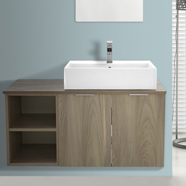 41 Inch Wall Mount Light Yosemite Vanity Cabinet With Square Vessel Sink - Stellar Hardware and Bath 