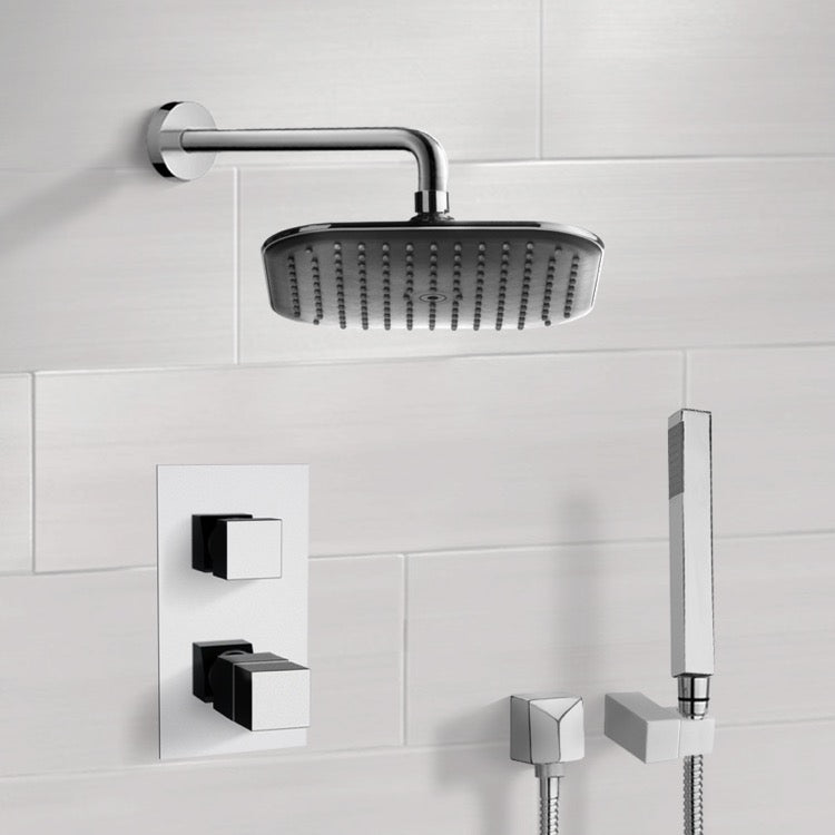 Orsino Chrome Thermostatic Shower System with 8" Rain Shower Head and Hand Shower - Stellar Hardware and Bath 