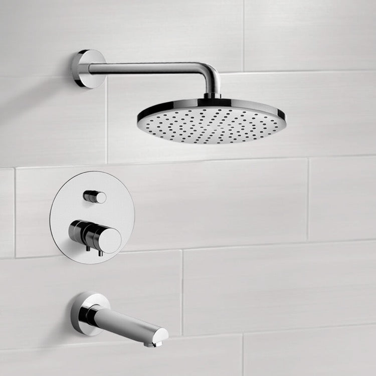 Peleo Chrome Thermostatic Tub and Shower Faucet Sets with 8" Rain Shower Head - Stellar Hardware and Bath 