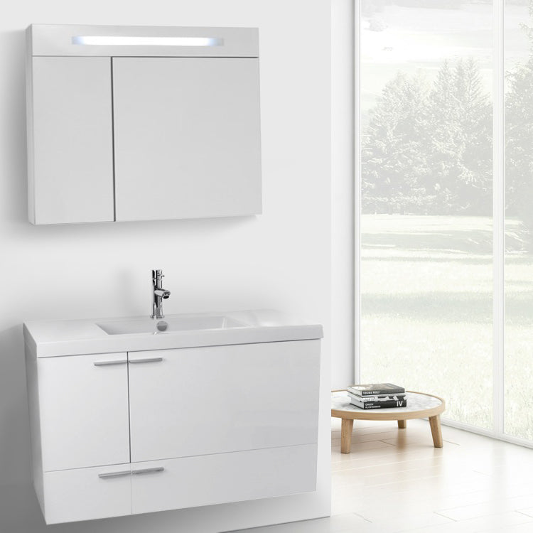 39 Inch Glossy White Bathroom Vanity Set - Stellar Hardware and Bath 