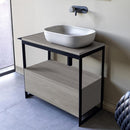 Solid Console Sink Vanity With Ceramic Vessel Sink and Grey Oak Drawer - Stellar Hardware and Bath 