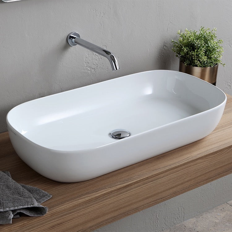 Glam Oval White Ceramic Trough Vessel Sink - Stellar Hardware and Bath 