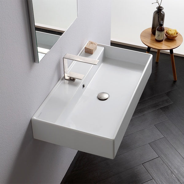 Teorema Rectangular White Ceramic Wall Mounted or Vessel Sink - Stellar Hardware and Bath 