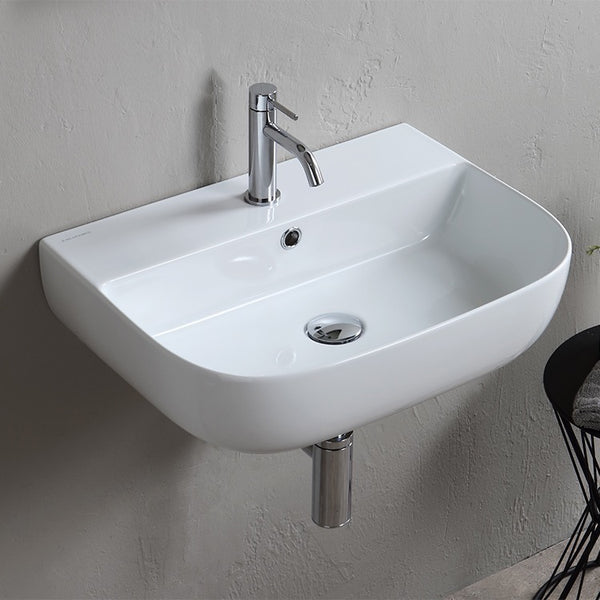 Glam Modern White Ceramic Wall Mounted or Vessel Sink - Stellar Hardware and Bath 