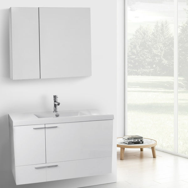 39 Inch Glossy White Bathroom Vanity with Fitted Ceramic Sink, Wall Mounted, Medicine Cabinet Included - Stellar Hardware and Bath 