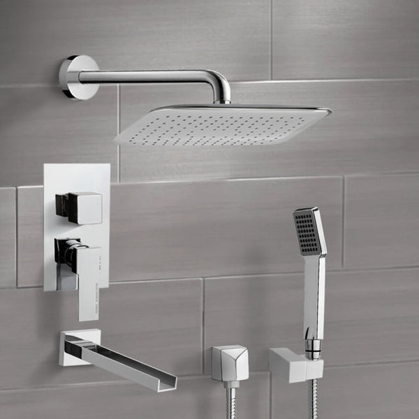 Tyga Chrome Tub and Shower System with 14" Rain Shower and Hand Shower - Stellar Hardware and Bath 