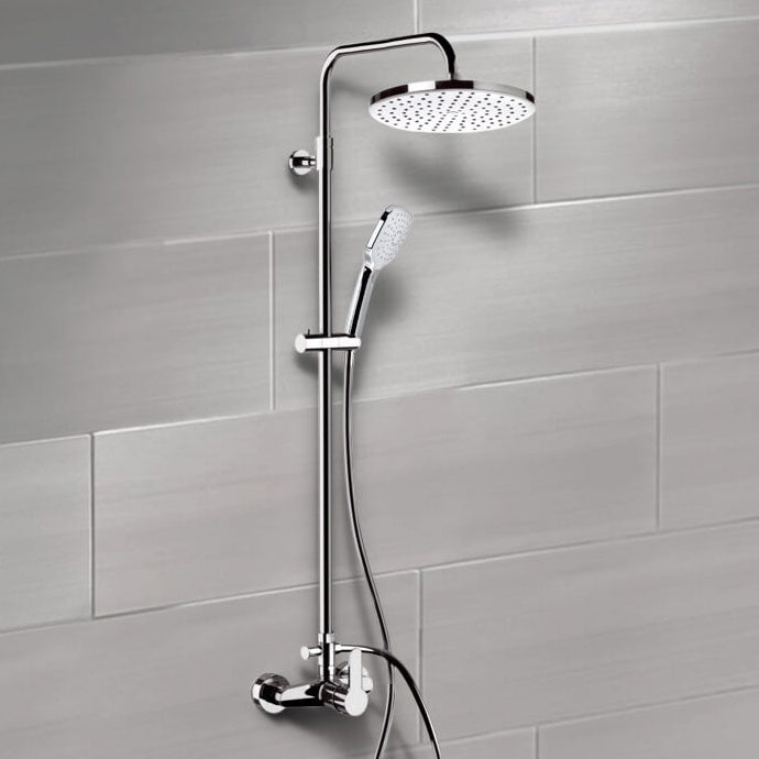 Winner Chrome Exposed Pipe Shower System with 8" Rain Shower Head and Hand Shower - Stellar Hardware and Bath 