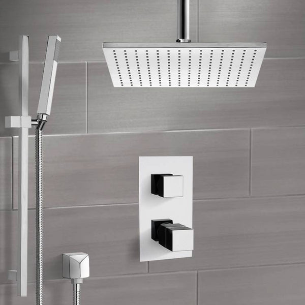 Rendino Thermostatic Shower System with Ceiling 12" Rain Shower Head and Hand Shower - Stellar Hardware and Bath 