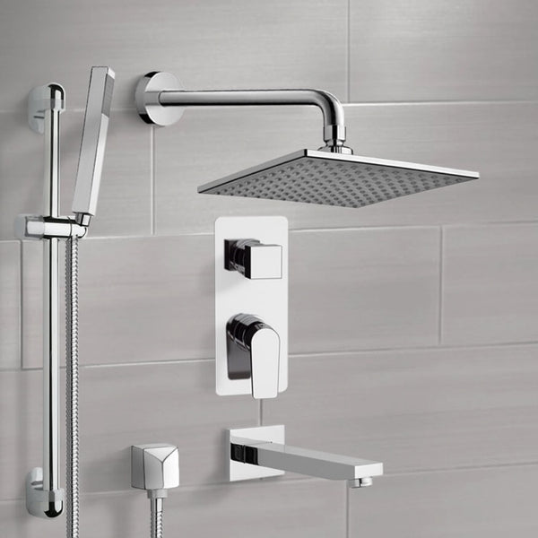 Galiano Chrome Tub and Shower System with 8" Rain Shower Head and Hand Shower - Stellar Hardware and Bath 