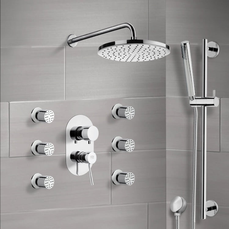 Galiano Chrome Shower System with 8" Rain Shower Head and Hand Shower - Stellar Hardware and Bath 