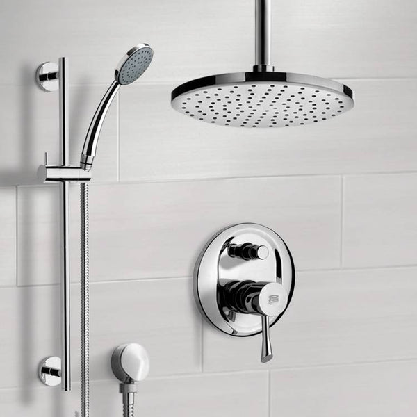 Rendino Chrome Shower System with 8" Rain Ceiling Shower Head and Hand Shower - Stellar Hardware and Bath 