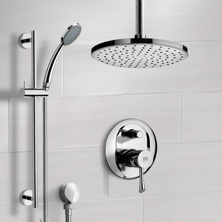 Rendino Chrome Shower System with 8" Rain Ceiling Shower Head and Hand Shower - Stellar Hardware and Bath 