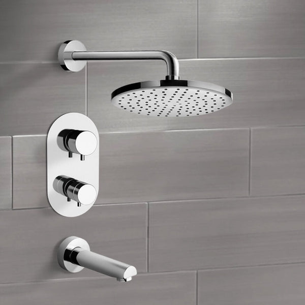 Peleo Chrome Thermostatic Tub and Shower Faucet Sets with 10" Rain Shower Head - Stellar Hardware and Bath 