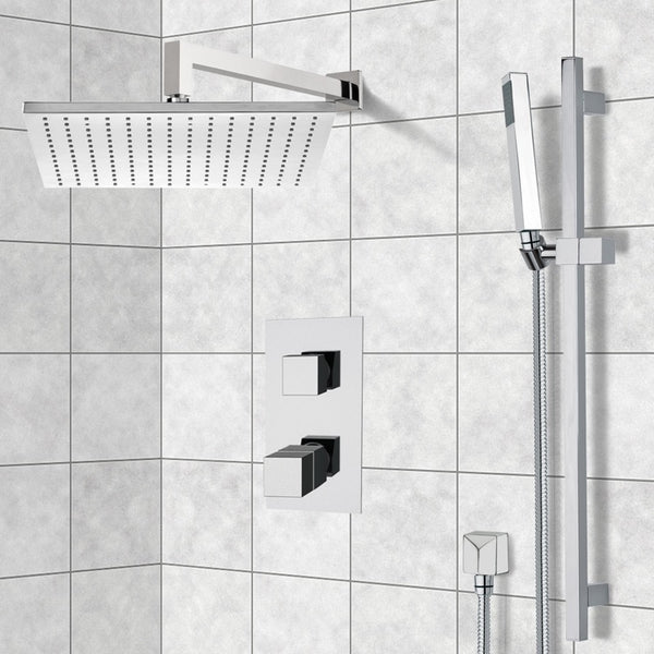 Rendino Thermostatic Shower System with 12" Rain Shower Head and Hand Shower - Stellar Hardware and Bath 