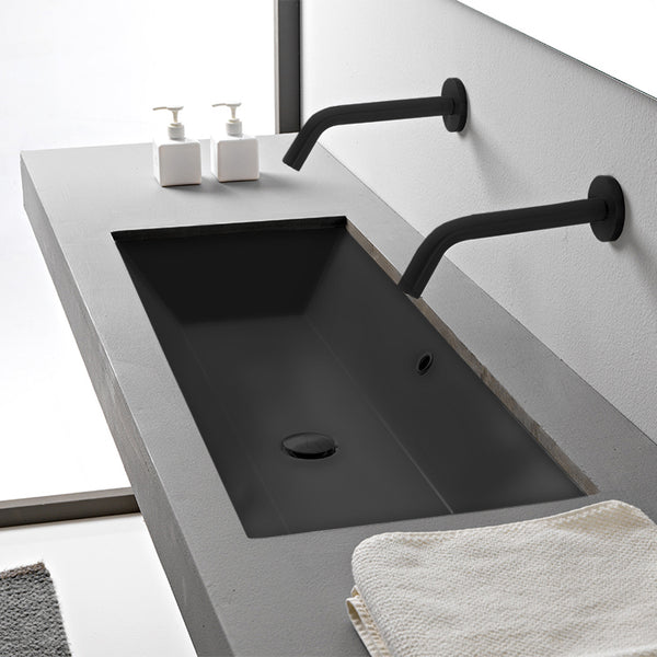 Teorema 2 Rectangular Matte Black Ceramic Trough Undermount Sink - Stellar Hardware and Bath 