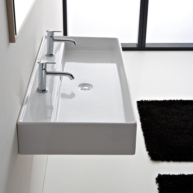 Teorema Trough Ceramic Wall Mounted or Vessel Sink - Stellar Hardware and Bath 