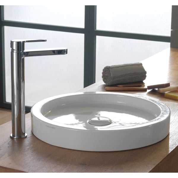 Bucket 17 Inch Round White Ceramic Vessel Sink - Stellar Hardware and Bath 