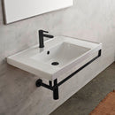 ML Rectangular Wall Mounted Ceramic Sink With Matte Black Towel Bar - Stellar Hardware and Bath 