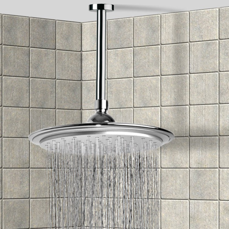 Water Therapy 10" Ceiling Mount Rain Shower Head With Arm, Chrome - Stellar Hardware and Bath 