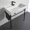 Sharp Rectangular White Ceramic Console Sink and Matte Black Stand - Stellar Hardware and Bath 